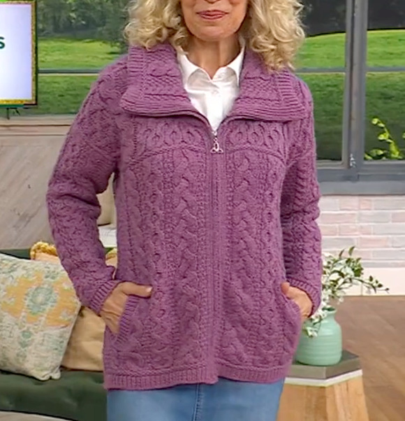 Aran Crafts Sweaters - NEW ARAN CRAFTS PLUM MERINO WOOL ZIP FRONT CABLE KNIT CARDIGAN SWEATER COAT XXL